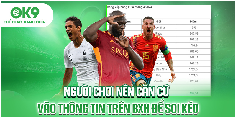 Người chơi nên căn cứ vào thông tin trên BXH để soi kèo